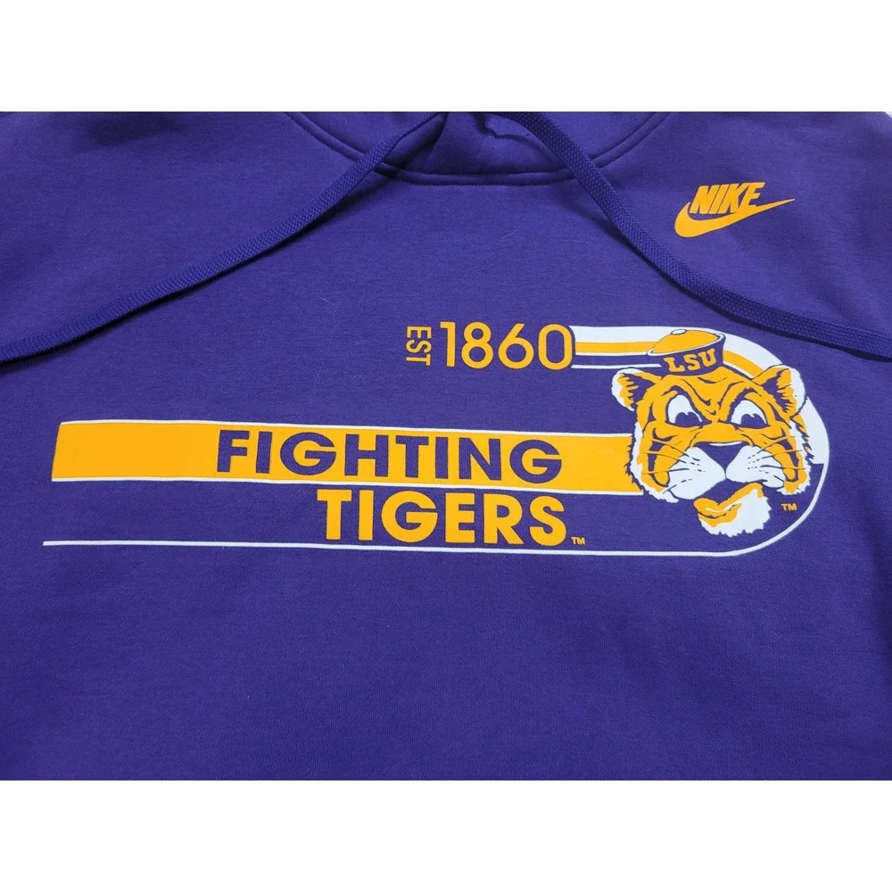 Nike LSU Fighting Tigers Hoodie Men Large Purple Pullover Sweatshirt NCAA Sports